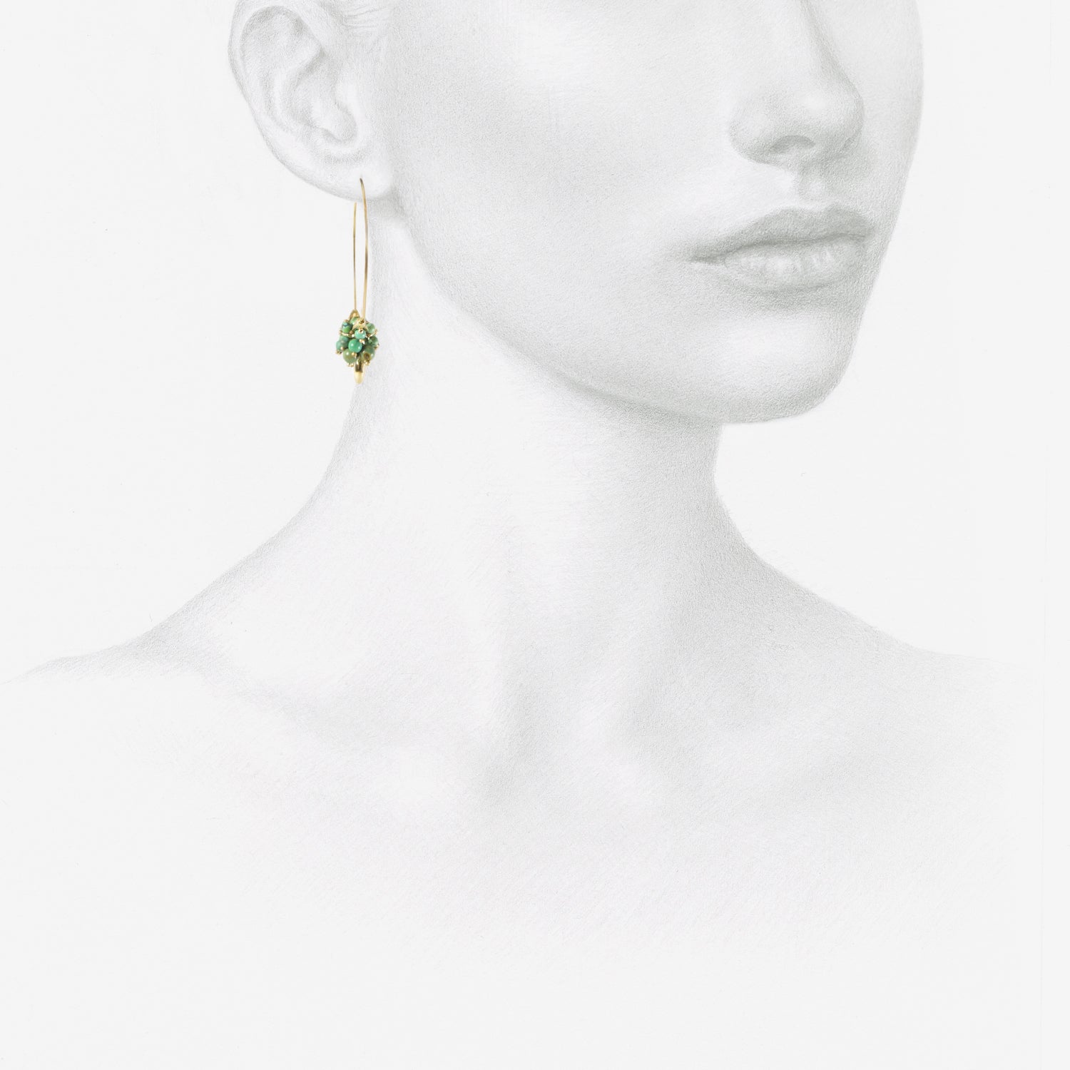TED MUEHLING 14K & CHINESE TURQUOISE SMALL HOOP CLUSTERS