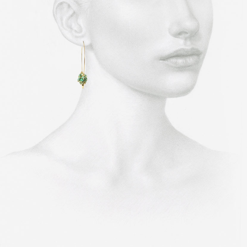 TED MUEHLING 14K & CHINESE TURQUOISE SMALL HOOP CLUSTERS
