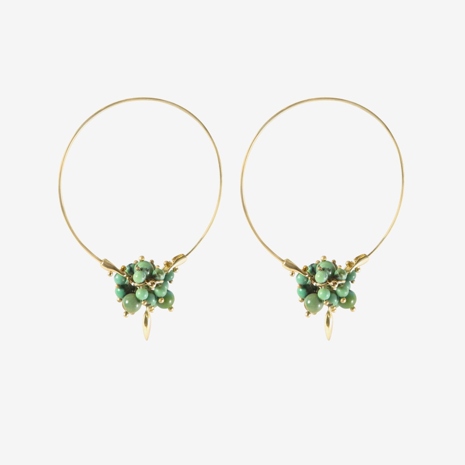 TED MUEHLING 14K & CHINESE TURQUOISE SMALL HOOP CLUSTERS