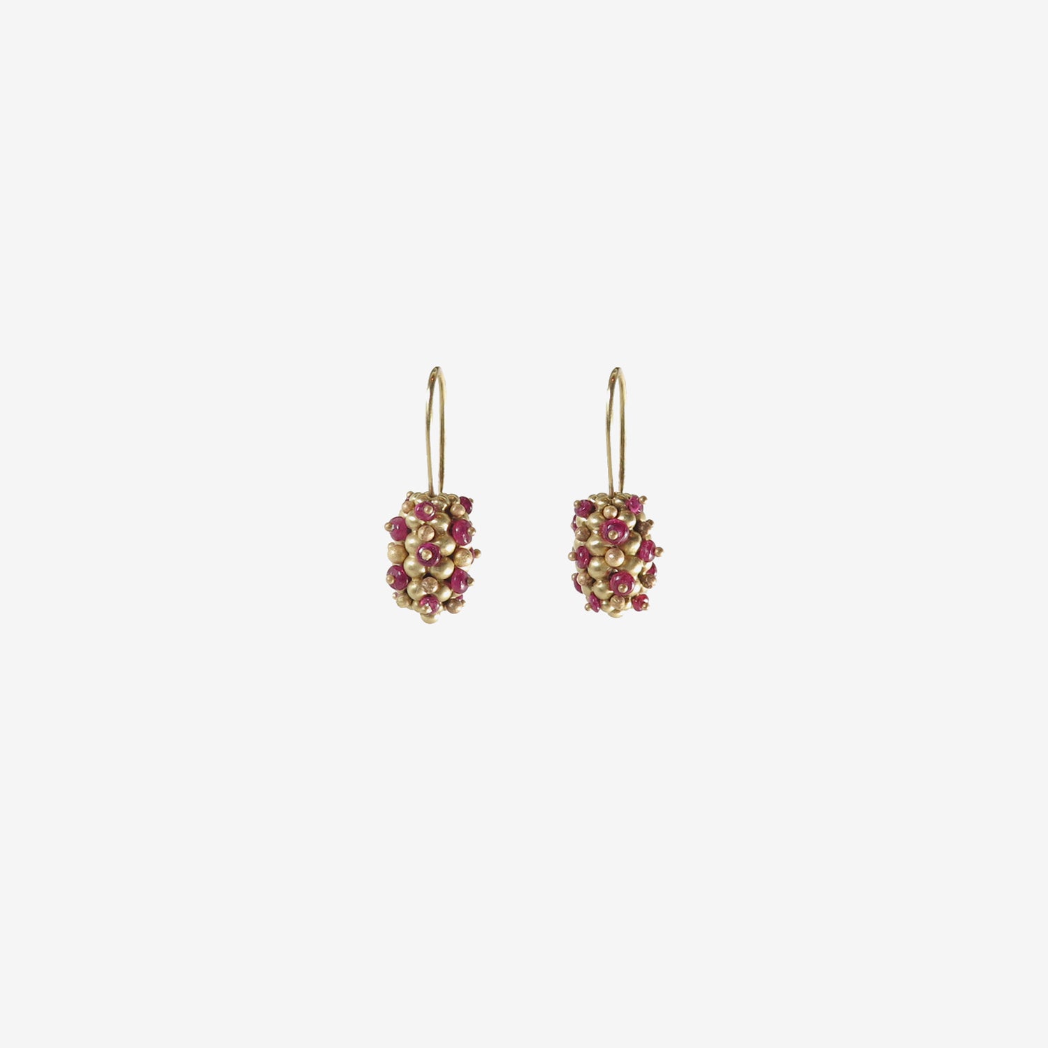 TED MUEHLING 14K & RUBY LARGE RASPBERRY EARRINGS