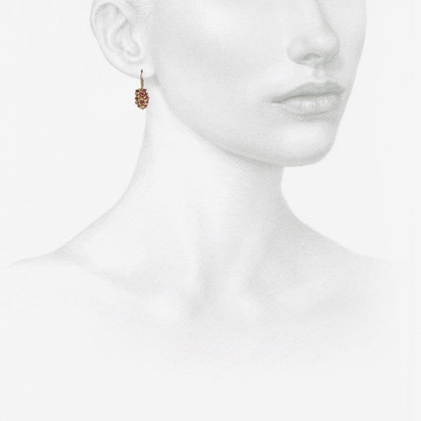 TED MUEHLING 14K & RUBY LARGE RASPBERRY EARRINGS