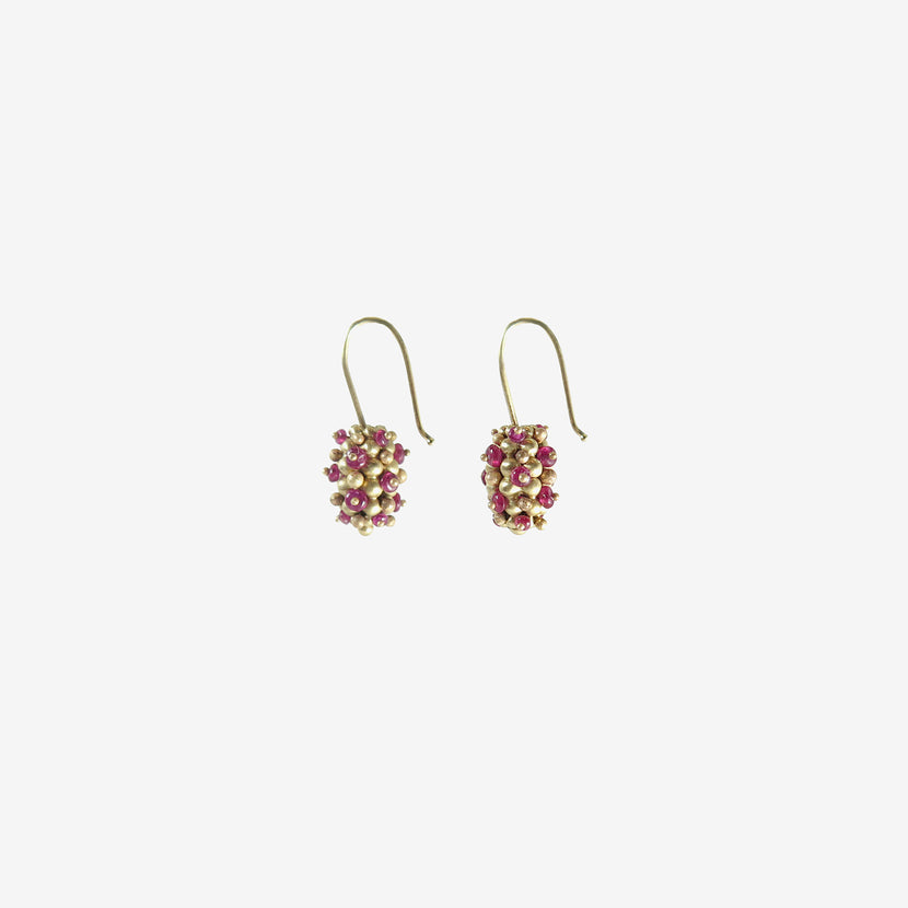 TED MUEHLING 14K & RUBY LARGE RASPBERRY EARRINGS