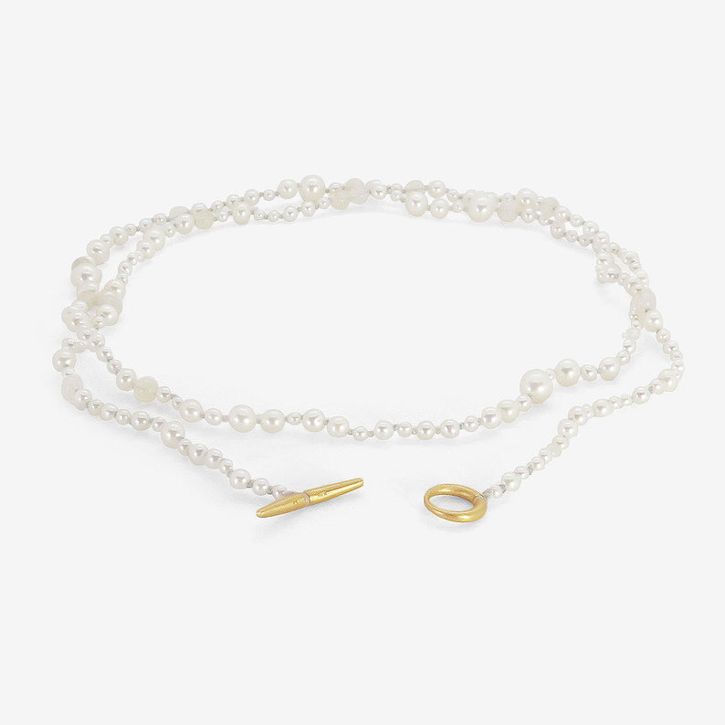 TED MUEHLING 18K PEARL & OPAL NECKLACE ON BLUE SILK THREAD