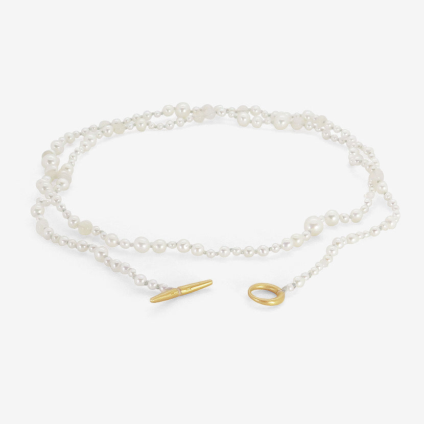 TED MUEHLING 18K PEARL & OPAL NECKLACE ON BLUE SILK THREAD