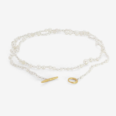 TED MUEHLING 18K PEARL & OPAL NECKLACE ON BLUE SILK THREAD