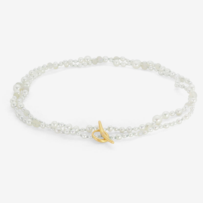 TED MUEHLING 18K PEARL & OPAL NECKLACE ON BLUE SILK THREAD