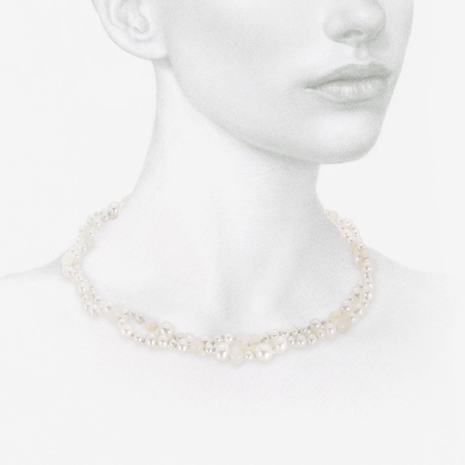 TED MUEHLING 18K PEARL & OPAL NECKLACE ON BLUE SILK THREAD