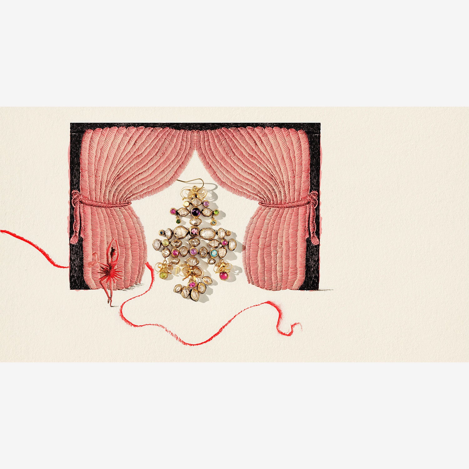 JUDY GEIB 18K WONDERFUL HERKIMER DIAMOND BOW-STYLE CHANDELIER EARRINGS WITH GEMSTONES