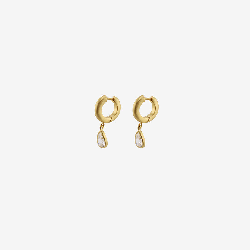 DARIUS 18K 8MM SIGNATURE HOOPS WITH PEAR-SHAPED DIAMOND DROPS, 1.26CT