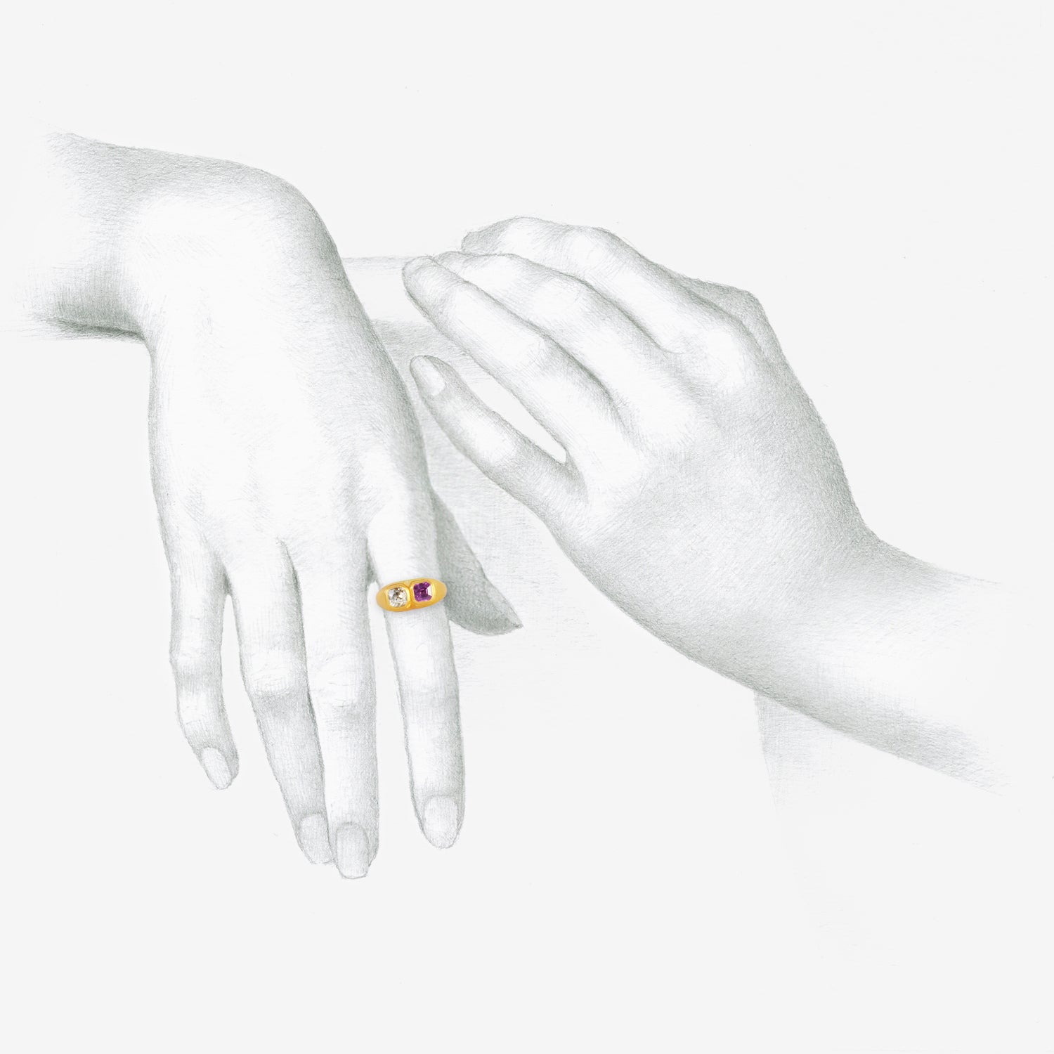 DARIUS 18K DOUBLE RING WITH PINK SAPPHIRE & DIAMOND