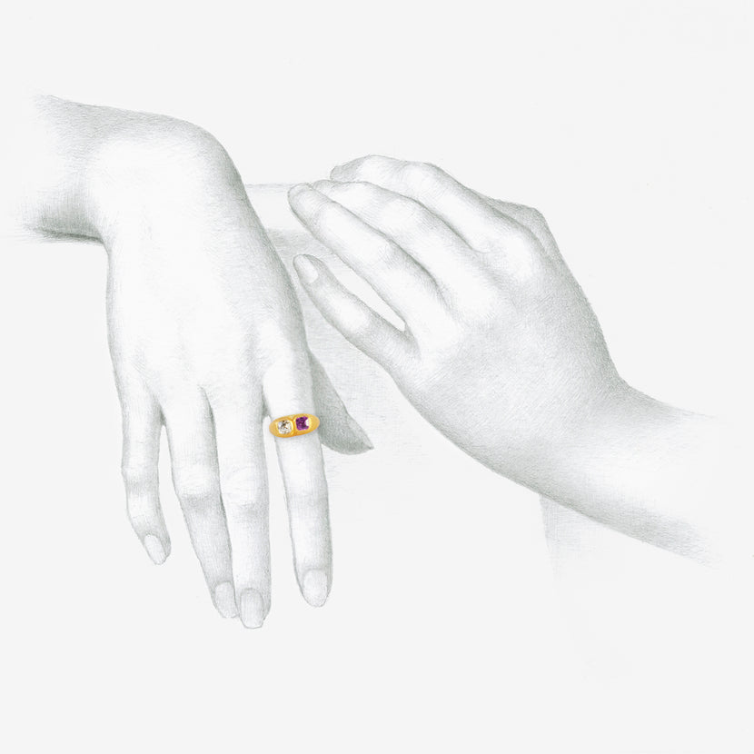 DARIUS 18K DOUBLE RING WITH PINK SAPPHIRE & DIAMOND