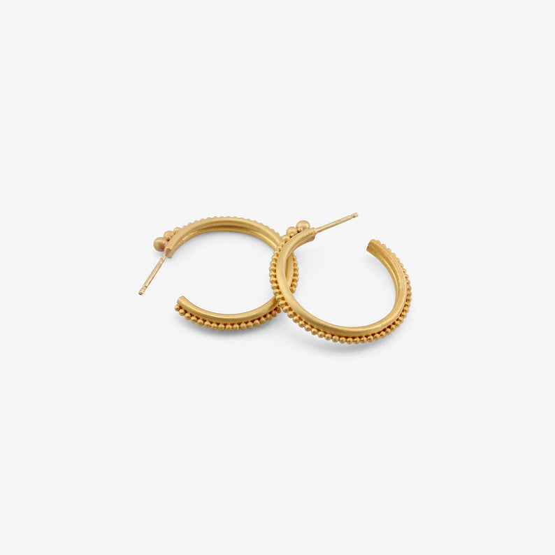 DENISE BETESH 22K 18MM GRANULE HOOPS ON POSTS