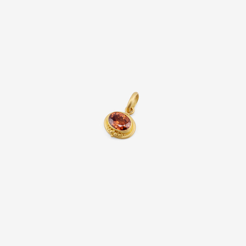 DENISE BETESH 22K & OVAL COGNAC ZIRCON PENDANT WITH GRANULATION CLUSTER, 3.23CT
