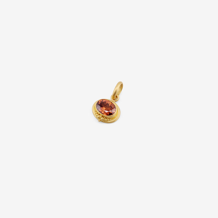 DENISE BETESH 22K & OVAL COGNAC ZIRCON PENDANT WITH GRANULATION CLUSTER, 3.23CT