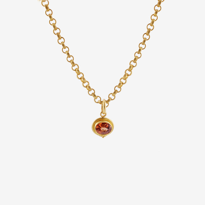 DENISE BETESH 22K & OVAL COGNAC ZIRCON PENDANT WITH GRANULATION CLUSTER, 3.23CT