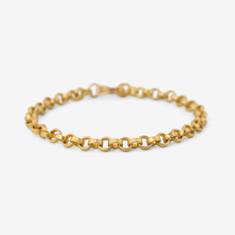 DENISE BETESH 22K 5MM FLAT LINK ROLO CHAIN BRACELET