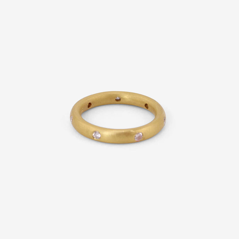 DENISE BETESH 20K YELLOW GOLD BAND WITH FLUSH SET DIAMONDS