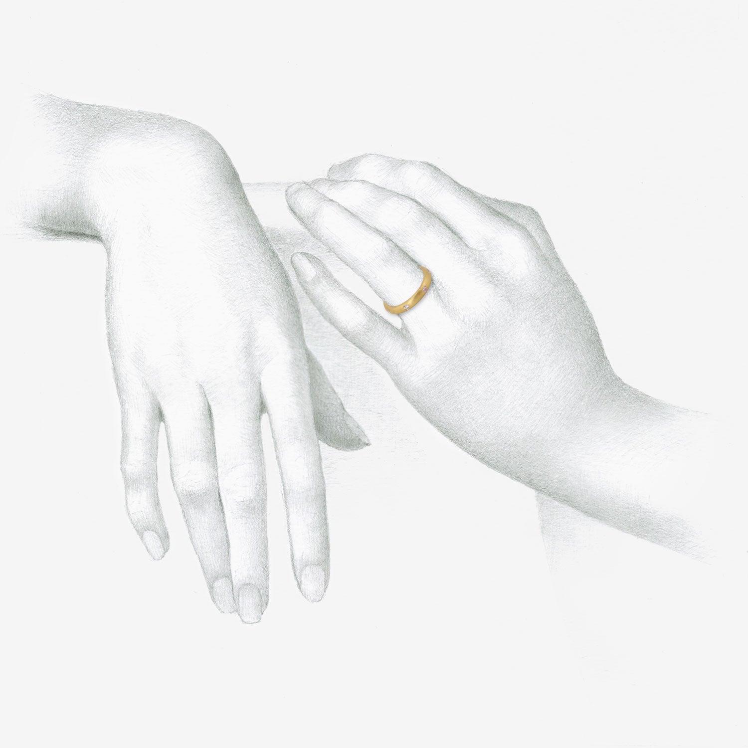 DENISE BETESH 20K YELLOW GOLD BAND WITH FLUSH SET DIAMONDS