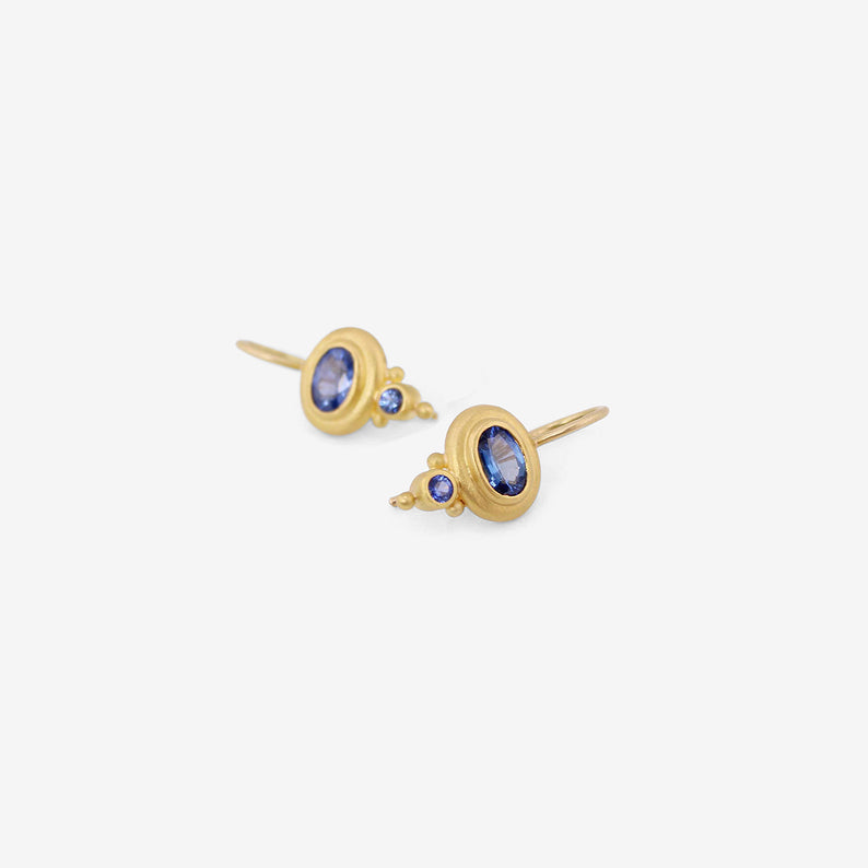 DENISE BETECH 22K & BLUE SAPPHIRE DOUBLE DROP EARRINGS, 1.20CT