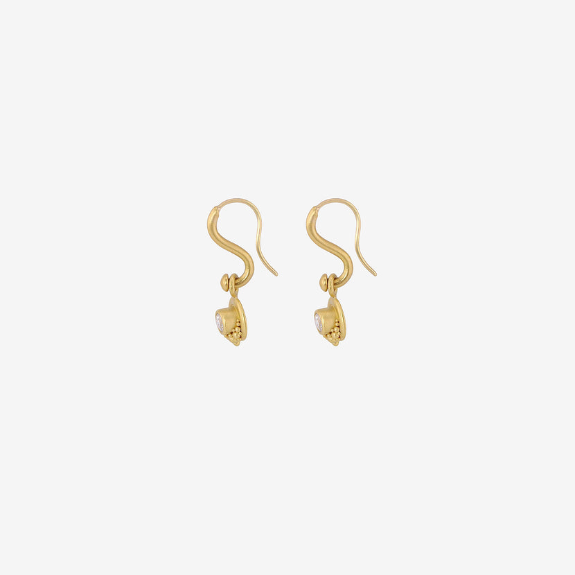 DENISE BETESH 22K & DIAMOND GRANULATION CLUSTER EARRINGS ON S-HOOPS, .50CT