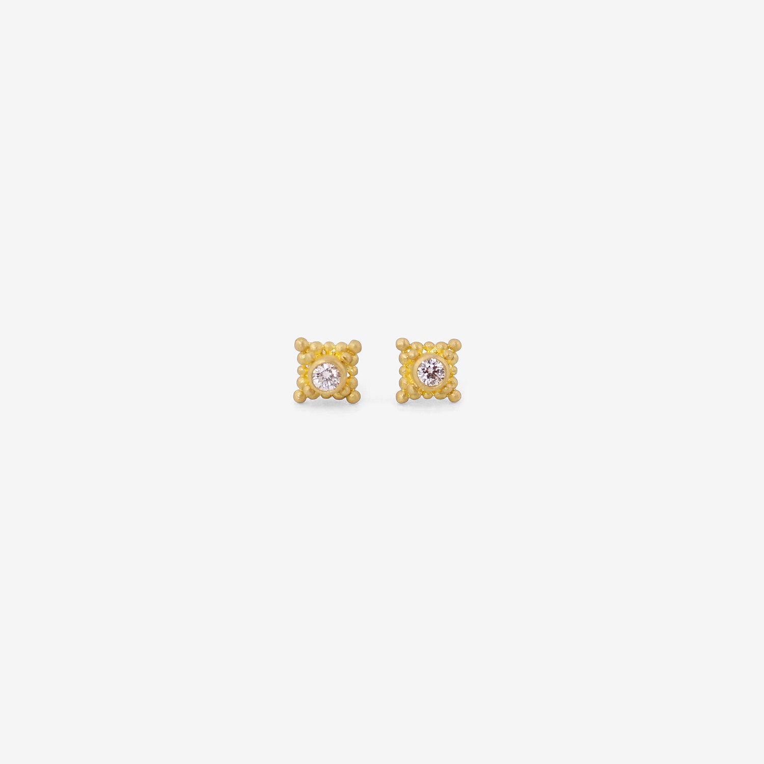 DENISE BETESH 22K & DIAMONDS SMALL GRANULATED SQUARE STUD, .10CT