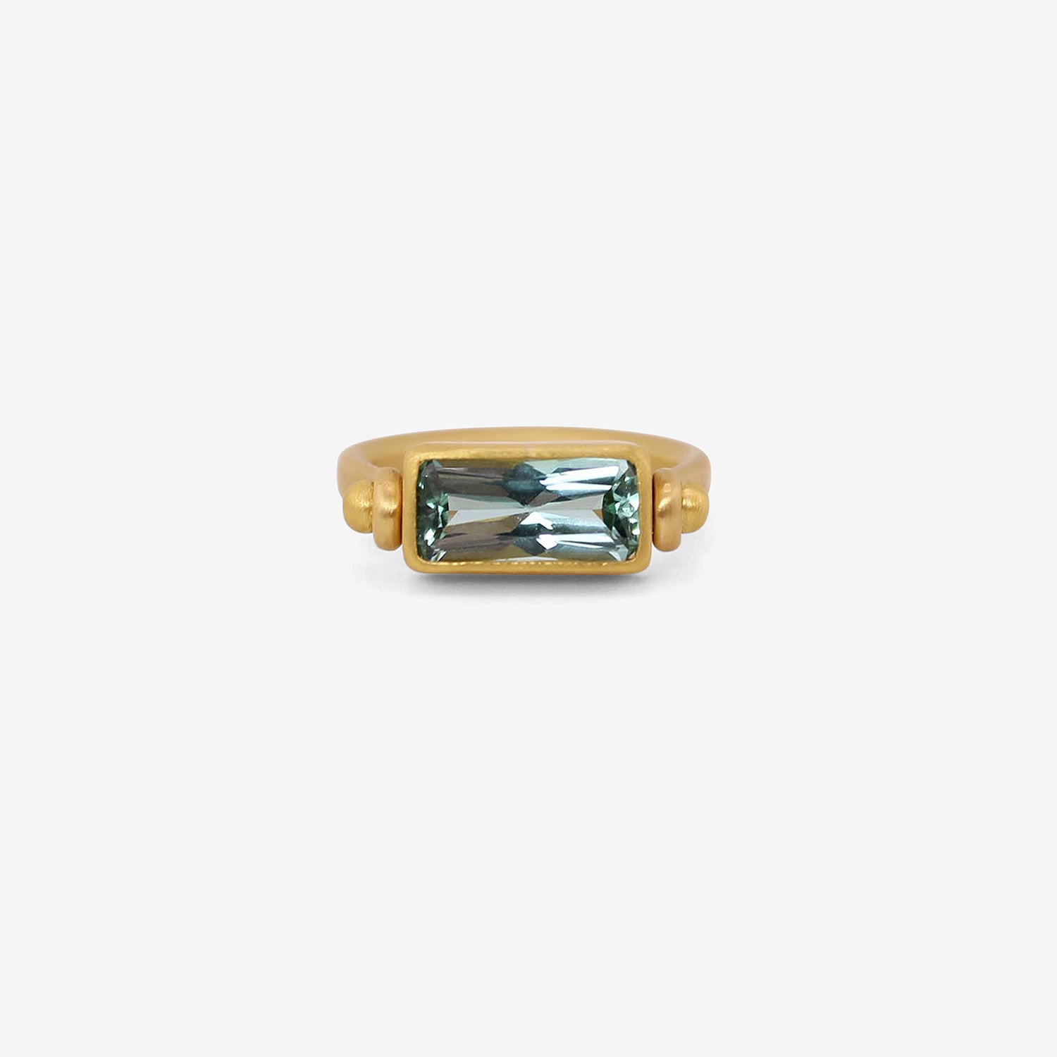 DENISE BETESH 20K & EMERALD-CUT AQUAMARINE SWIVEL RING, SIZE 7 1/2
