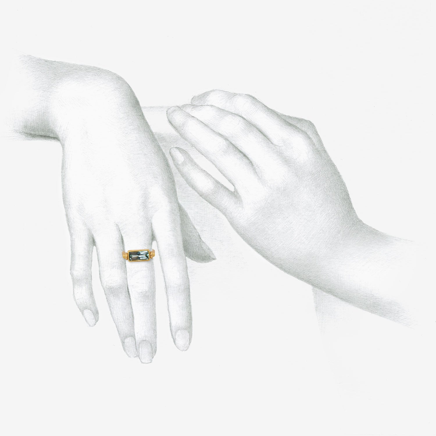 DENISE BETESH 20K & EMERALD-CUT AQUAMARINE SWIVEL RING, SIZE 7 1/2