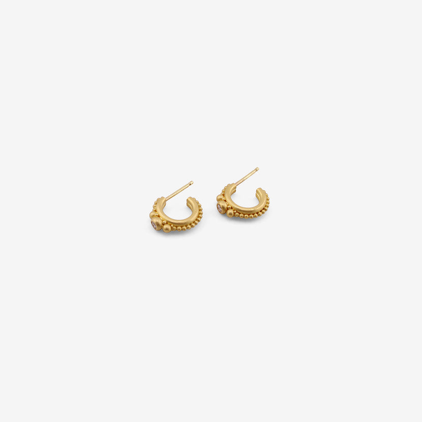 DENISE BETESH 22K & DIAMOND GRANULE HOOPS ON POSTS, .10CT