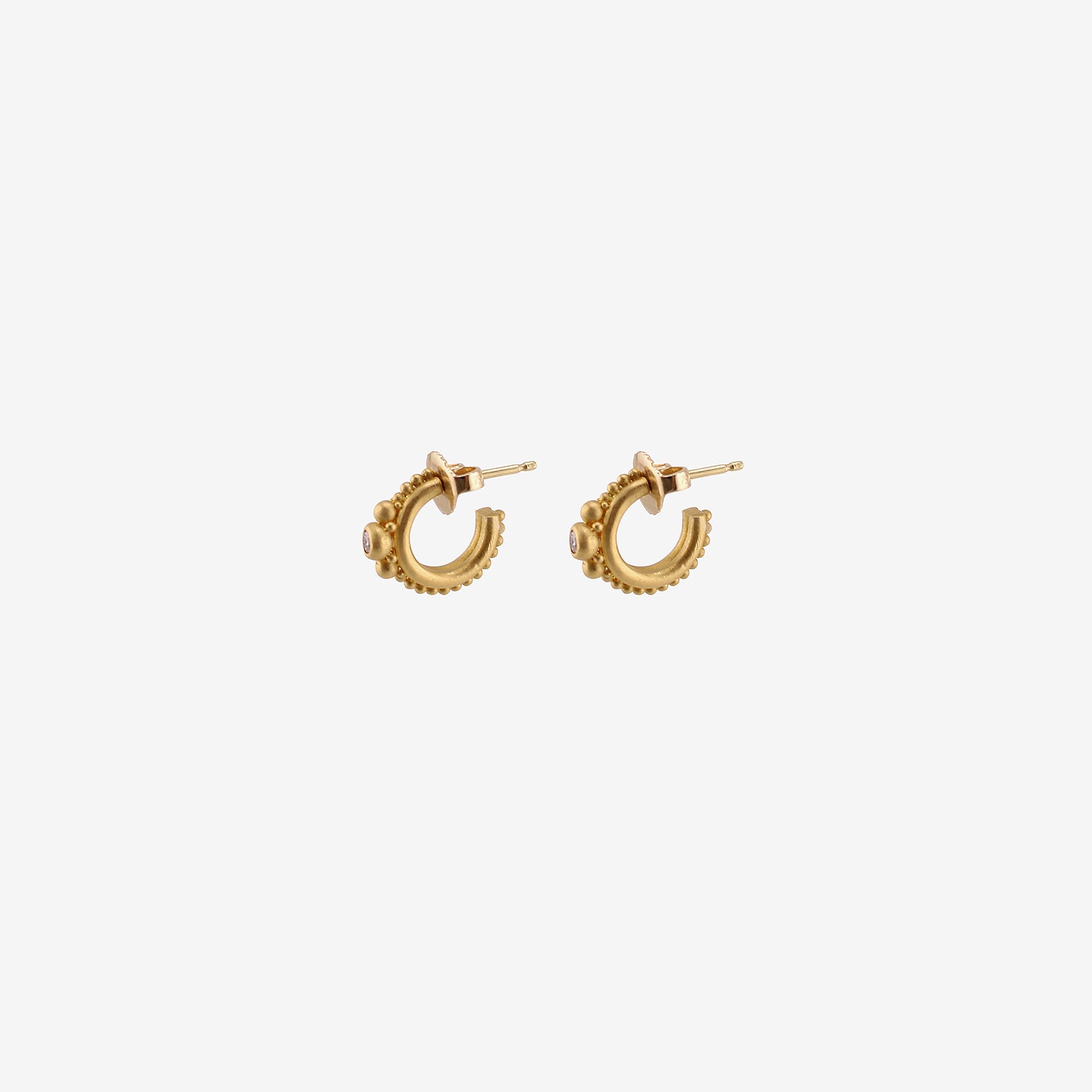 DENISE BETESH 22K & DIAMOND GRANULE HOOPS ON POSTS, .10CT