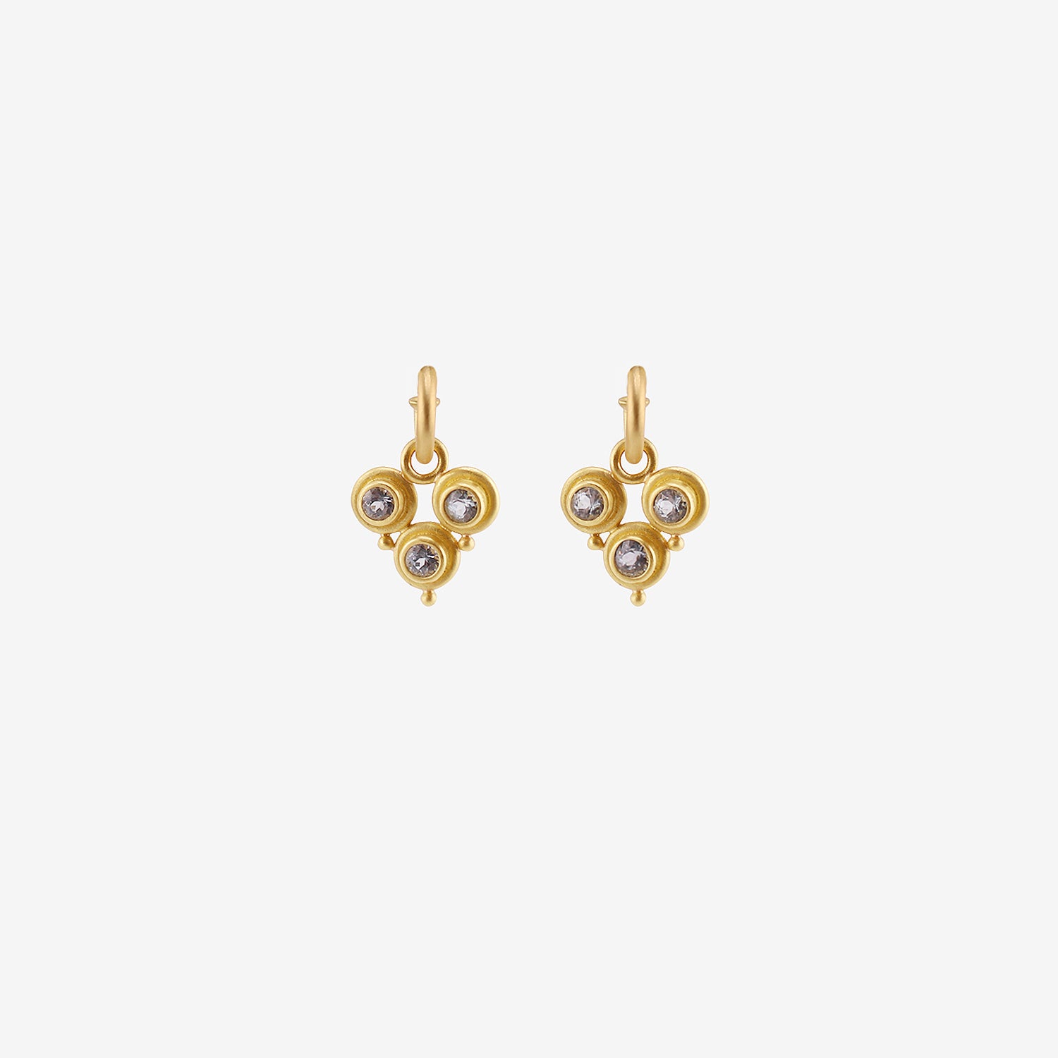 DENISE BETESH 22K & GREY SPINEL TRIO EARRINGS ON POSTED HOOPS, .60CT