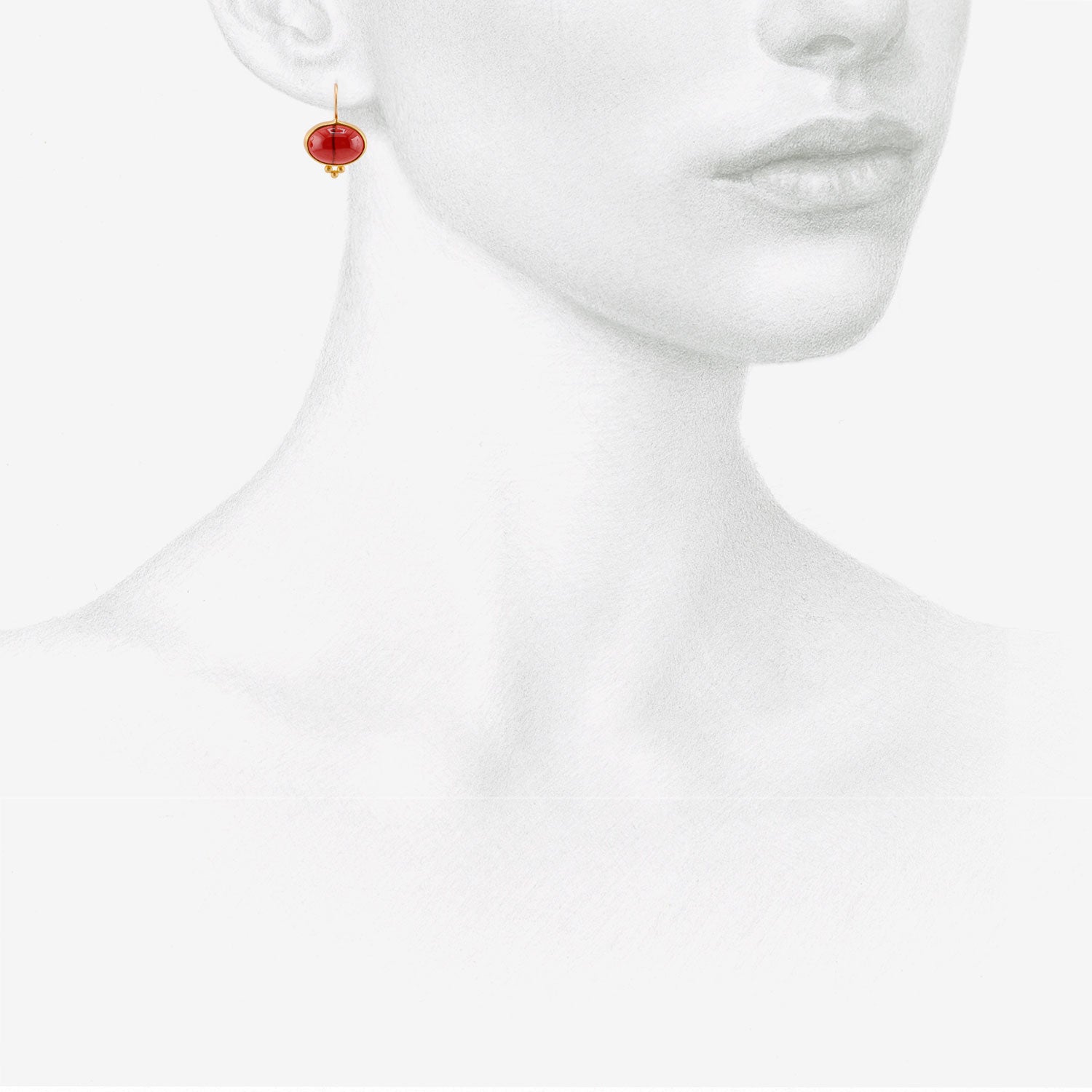 DENISE BETESH 22K & HORIZONTAL OVAL GARNET EARRINGS WITH GRANULATION DETAIL