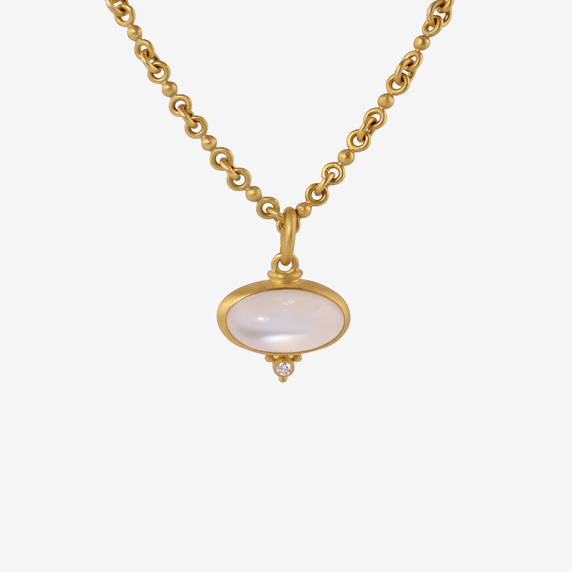 DENISE BETESH 22K & OVAL MOONSTONE BUBBLE BEZEL PENDANT WITH DIAMOND