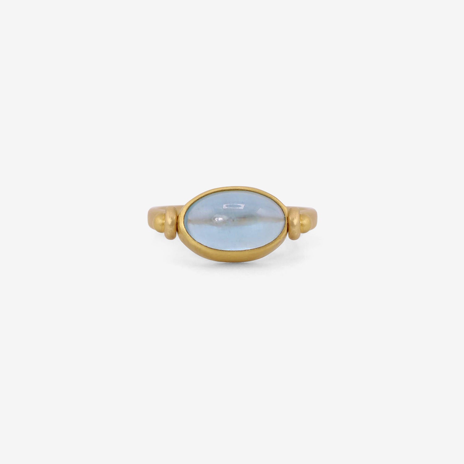 DENISE BETESH 20K YELLOW GOLD & OVAL AQUAMARINE CABOCHON SWIVEL RING, SIZE 7 1/2