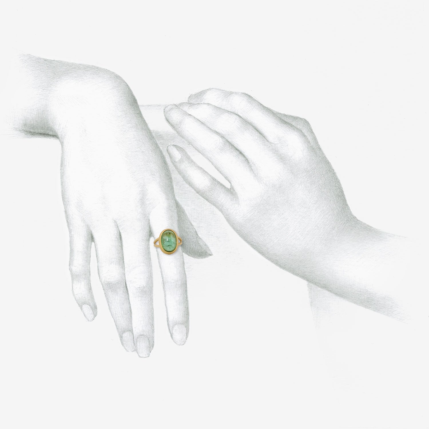 DENISE BETESH 22K & OVAL GREEN TOURMALINE SCULPTED BEZEL RING, SIZE 7 1/2