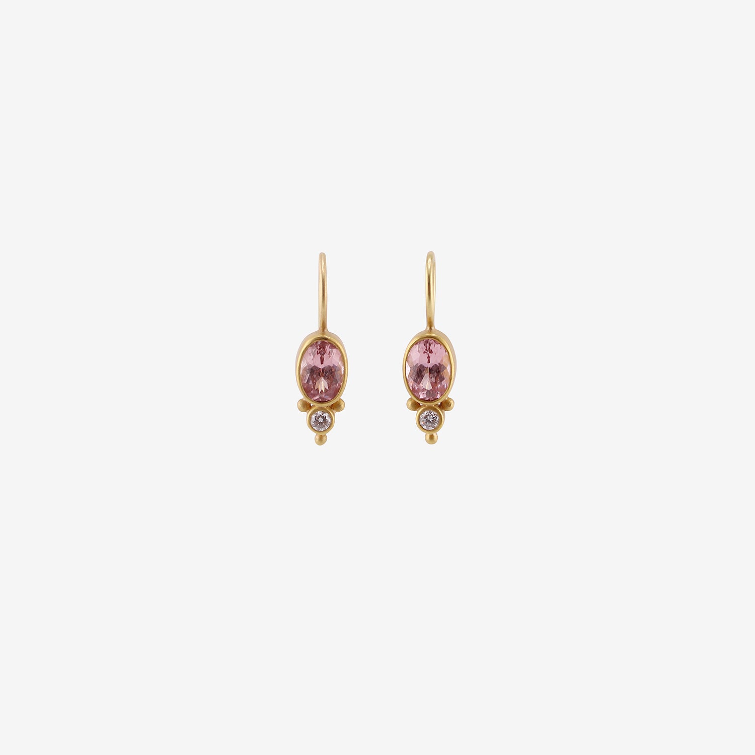 DENISE BETESH 22K & OVAL LIGHT PINK GARNET EARRINGS WITH DIAMONDS, 2.03CT