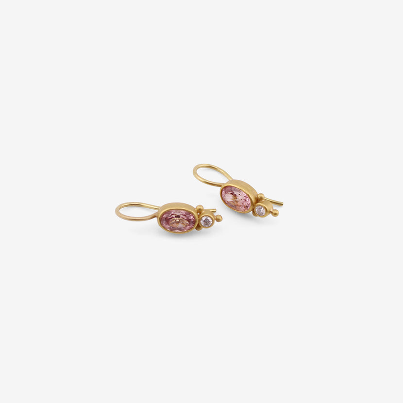 DENISE BETESH 22K & OVAL LIGHT PINK GARNET EARRINGS WITH DIAMONDS, 2.03CT