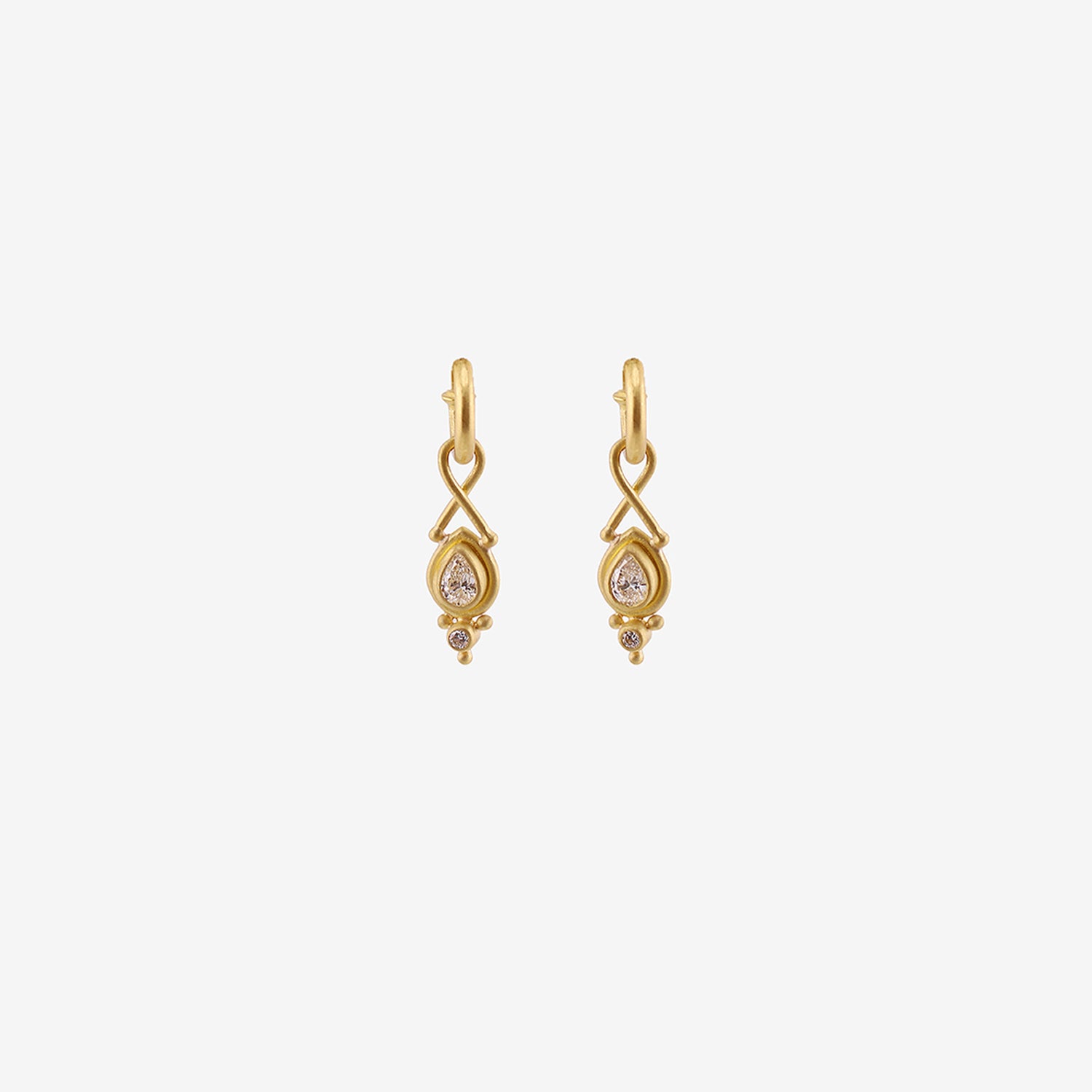 DENISE BETESH 22K & PEAR-SHAPED DIAMOND TWIST TOP EARRINGS ON POSTED HOOPS, .50CT