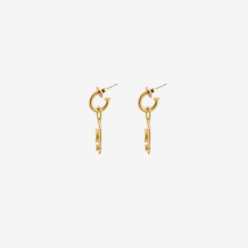 DENISE BETESH 22K & PEAR-SHAPED DIAMOND TWIST TOP EARRINGS ON POSTED HOOPS, .50CT
