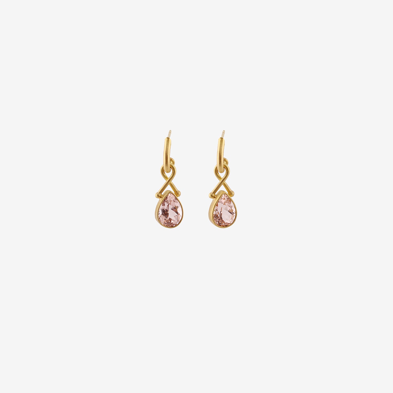 DENISE BETESH 22K & PEAR-SHAPED MORGANITE EARRINGS ON SHORT 'S' HOOPS, 4.35CT