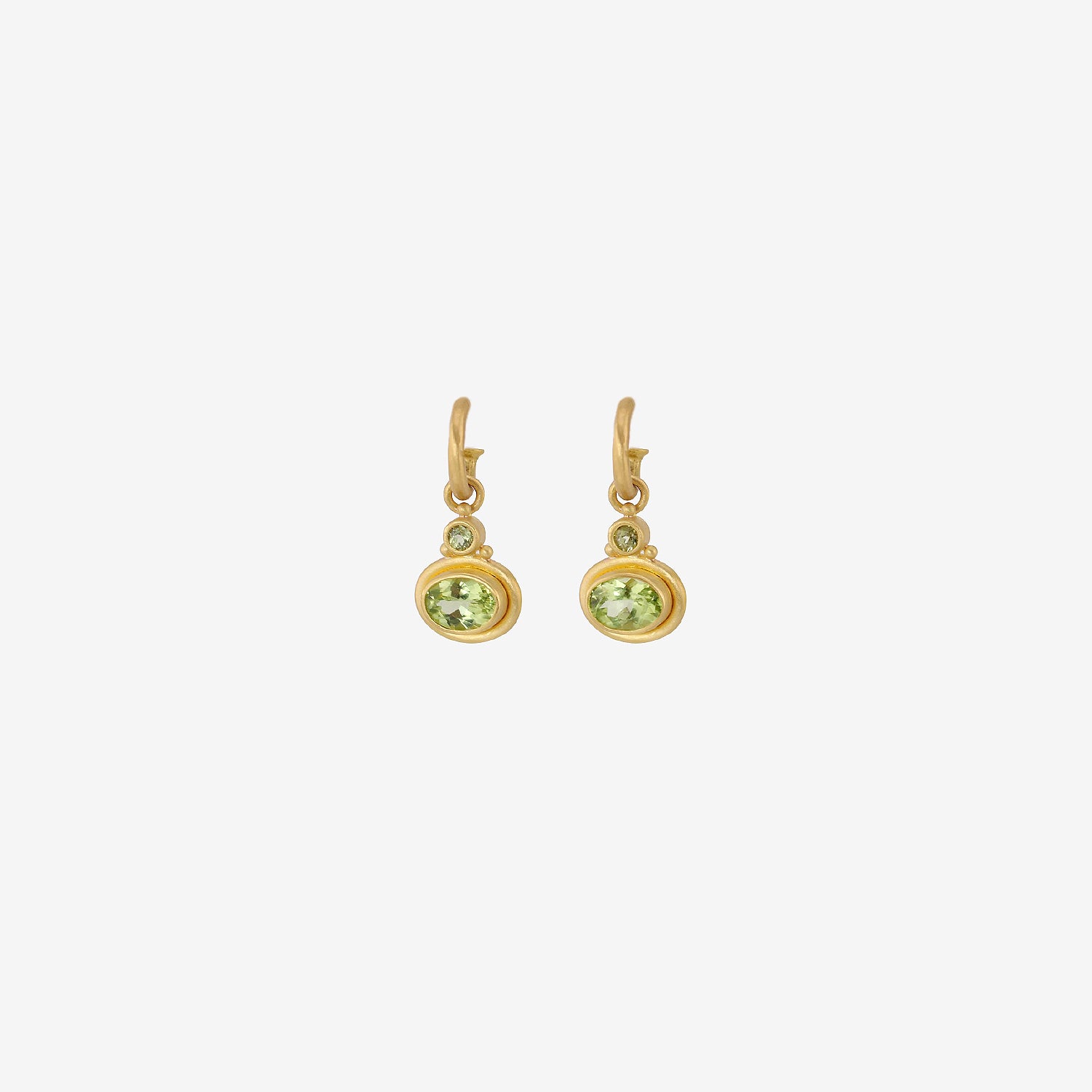 DENISE BETESH 22K & PERIDOT DOUBLE DROP EARRINGS ON HOOPS