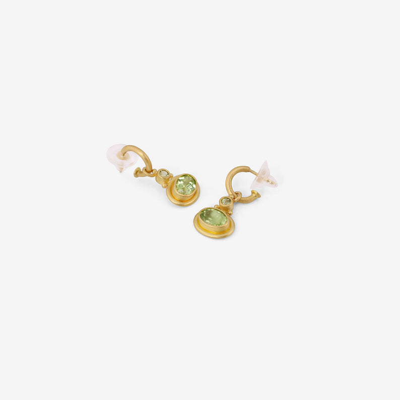 DENISE BETESH 22K & PERIDOT DOUBLE DROP EARRINGS ON HOOPS