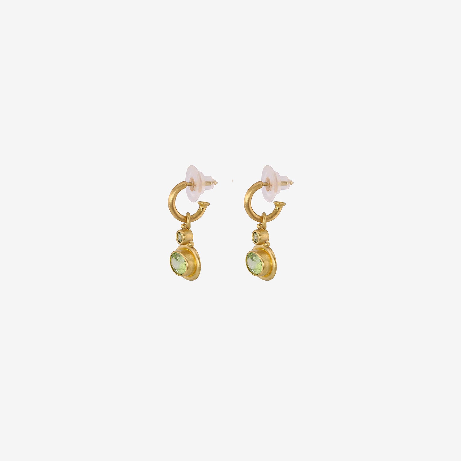 DENISE BETESH 22K & PERIDOT DOUBLE DROP EARRINGS ON HOOPS