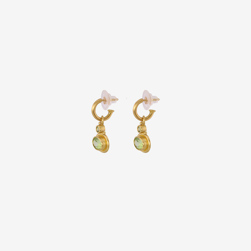 DENISE BETESH 22K & PERIDOT DOUBLE DROP EARRINGS ON HOOPS