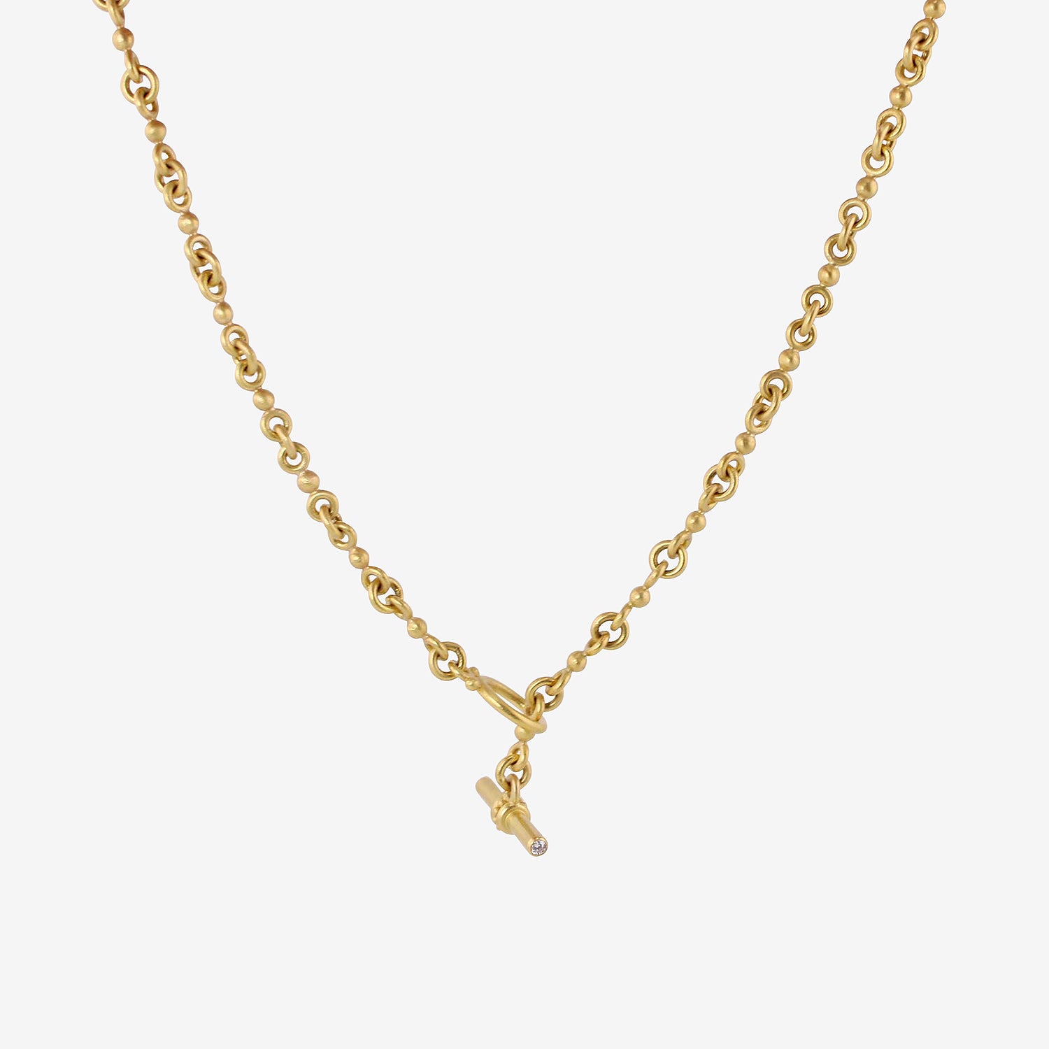 DENISE BETESH 22K SINGLE BALL CHAIN NECKLACE WITH DIAMOND-SET TOGGLE CLASP, .10CT