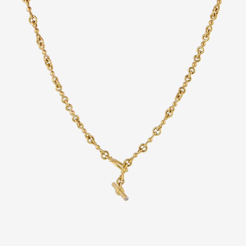 DENISE BETESH 22K SINGLE BALL CHAIN NECKLACE WITH DIAMOND-SET TOGGLE CLASP, .10CT