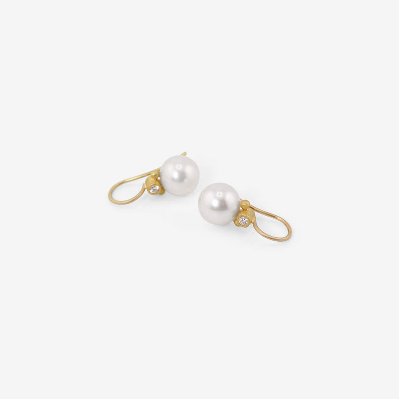 DENISE BETESH 22K & WHITE FRESHWATER PEARL EARRINGS WITH DIAMONDS, .10CT