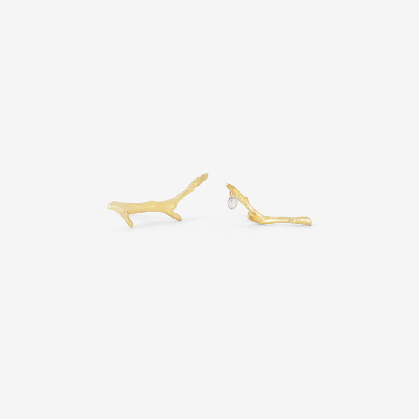 GABRIELLA KISS 14K SMALL BRANCH STUDS WITH SAPPHIRE BRIOLETTE