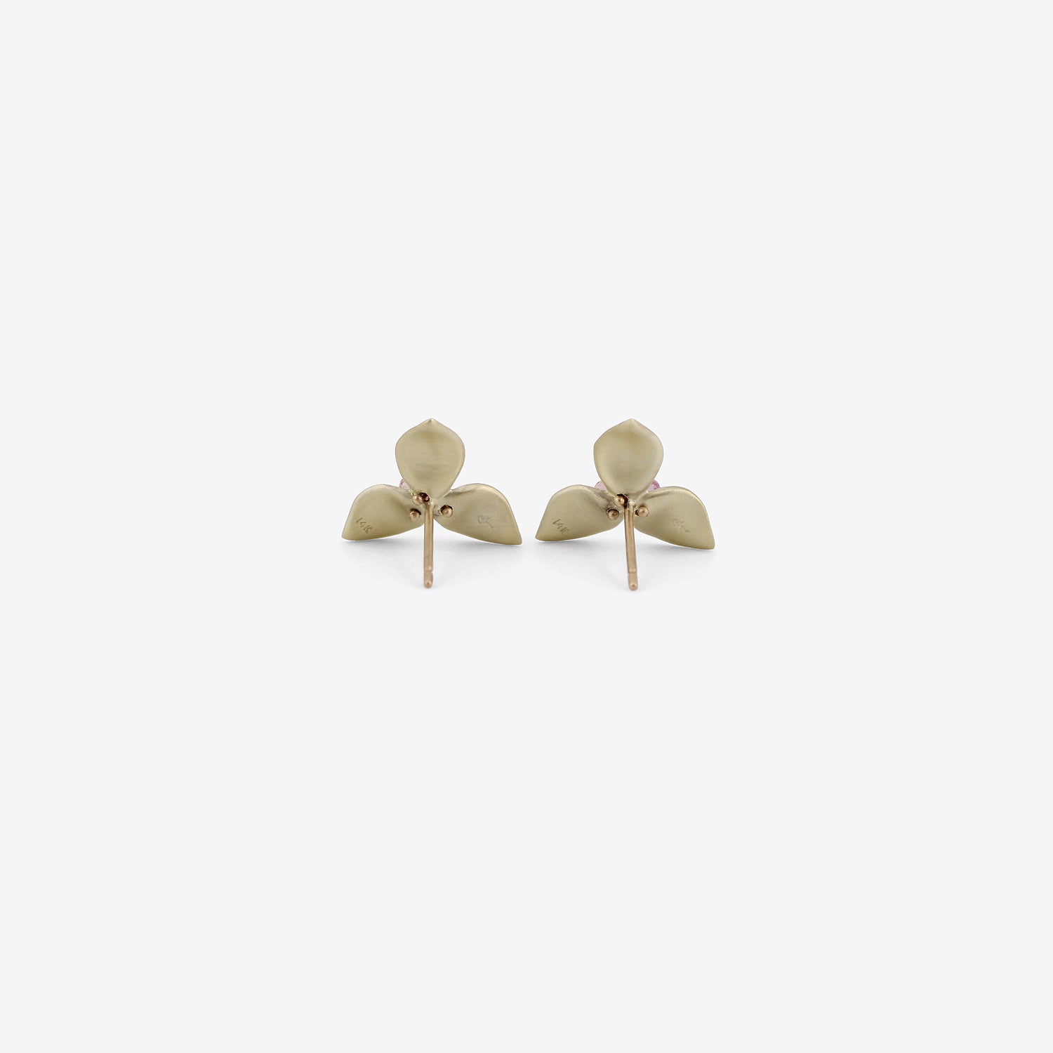 GABRIELLA KISS 14K GREEN GOLD & PINK SAPPHIRE SINGLE TRILLIUM STUDS