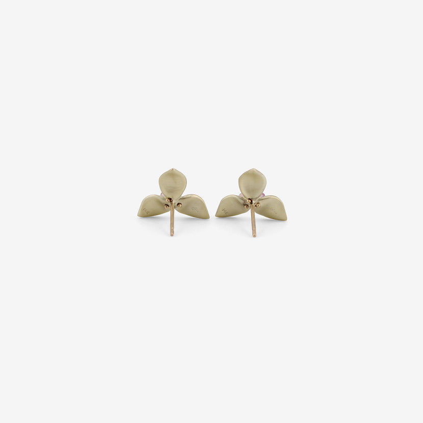 GABRIELLA KISS 14K GREEN GOLD & PINK SAPPHIRE SINGLE TRILLIUM STUDS