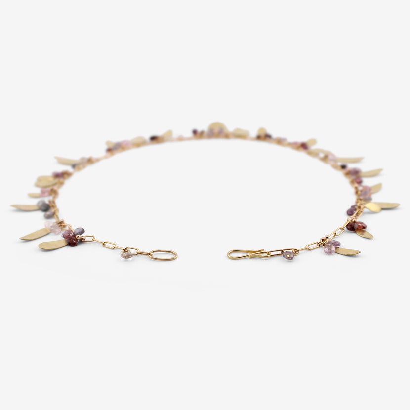 GABRIELLA KISS 18K LEAF SCALLOP NECKLACE WITH SPINEL BRIOLETTES